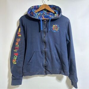 Vintage Walt Disney World navy blue Full Zip Reversible Hoodie 2000’s jacket